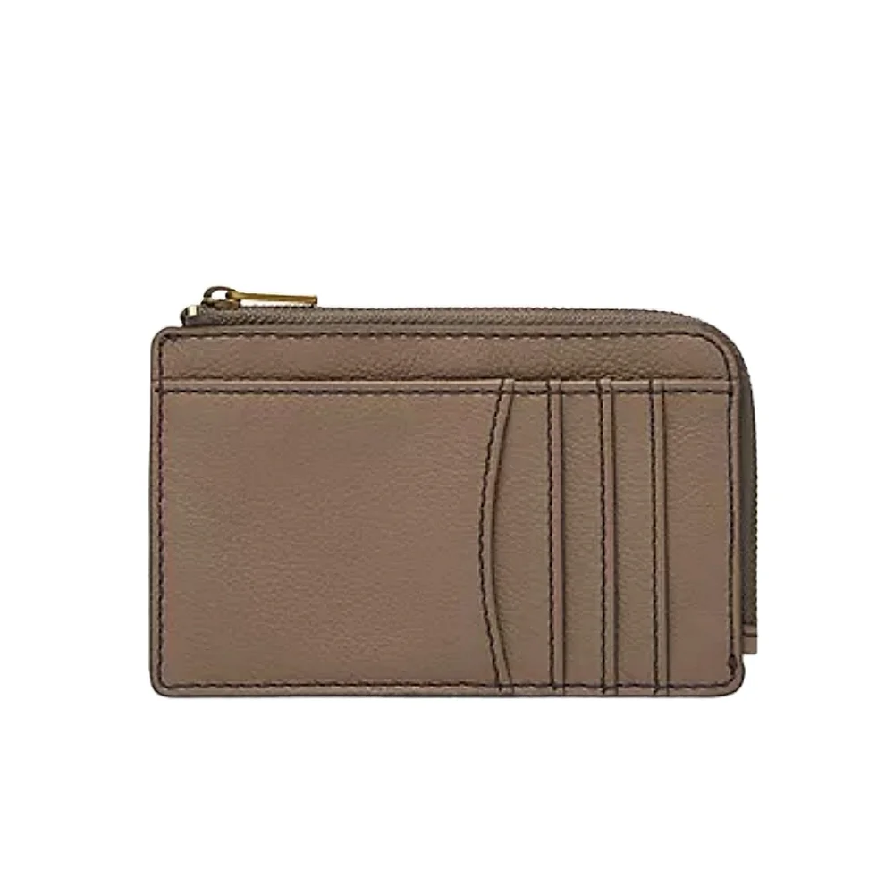 Fossil Jori Leather Zip Card Case in Vintage Khaki
